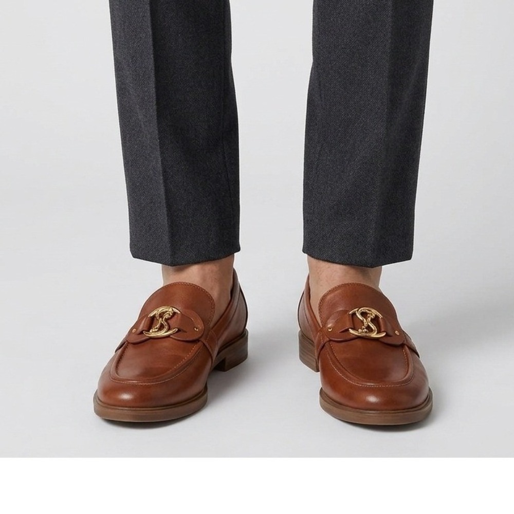 Sam and Libby Bailen Loafers Brown Gold Hardware Dress Shoes - 10M